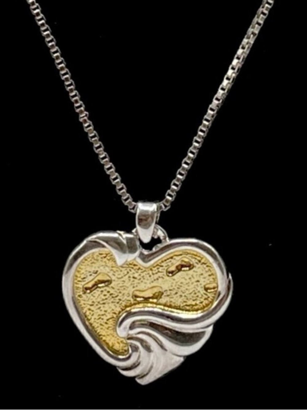 Gorham Sterling Silver .925 Footprints Two-Tone Reversible Pendant Necklace